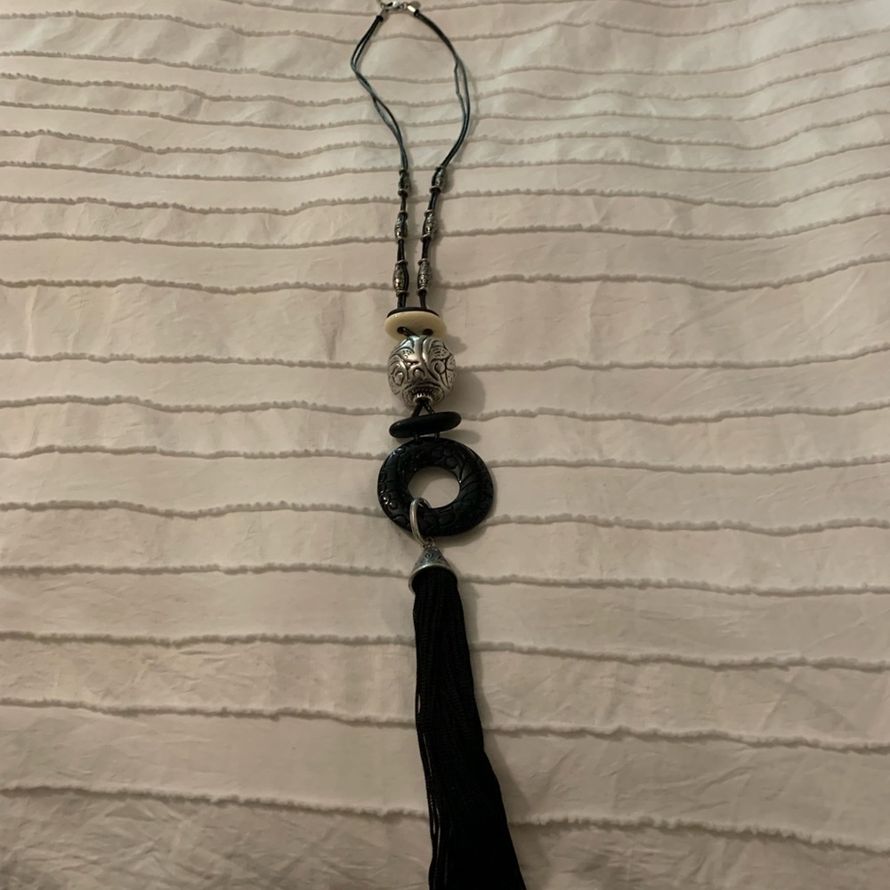 Chico's Black and Silver Tassel Necklace